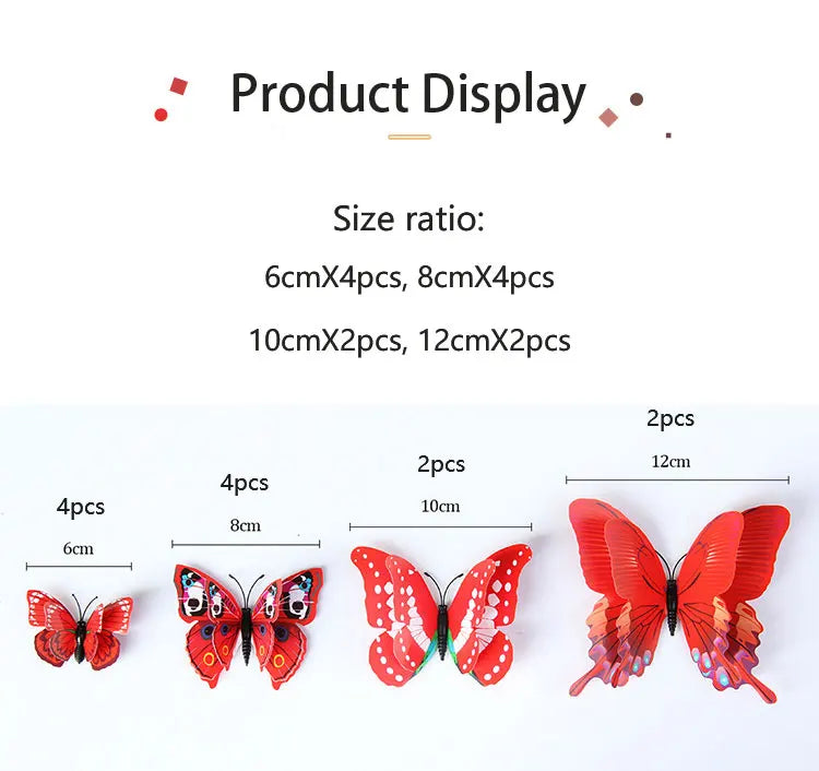12-Piece 3D Double-Layer Butterfly Wall Decor Stickers with Magnets – DIY Art for Living Room, Wedding & Kids Room