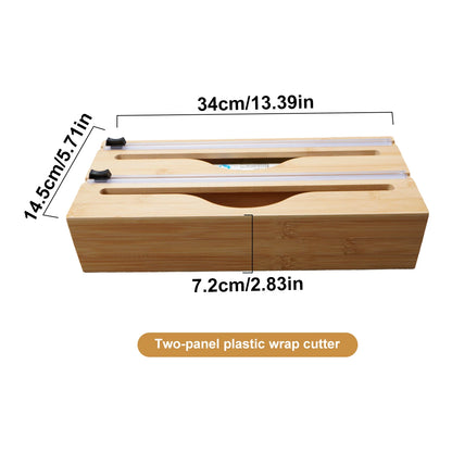 Bamboo Kitchen Wrap Dispenser with Built-In Cutter for Foil, Cling Film & Bags – Multi-Use Storage & Easy Cutting Organizer