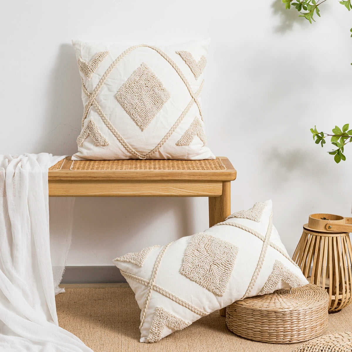 1-Piece Looped Pile Diamond Weave Throw Pillow Cover for Sofa, Bedroom & Living Room