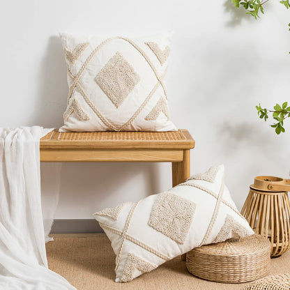 1-Piece Looped Pile Diamond Weave Throw Pillow Cover for Sofa, Bedroom & Living Room