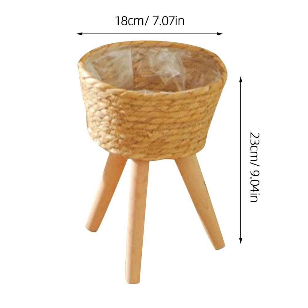 Wood Woven Plant Tripod Household Indoor Basket for Plants