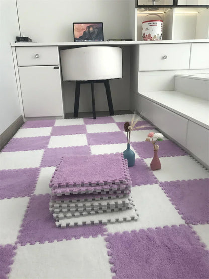 30×30CM Soft Plush Kids Play Mat – Interlocking Puzzle Floor Tiles, Warm Exercise & Decorative Carpet for Children