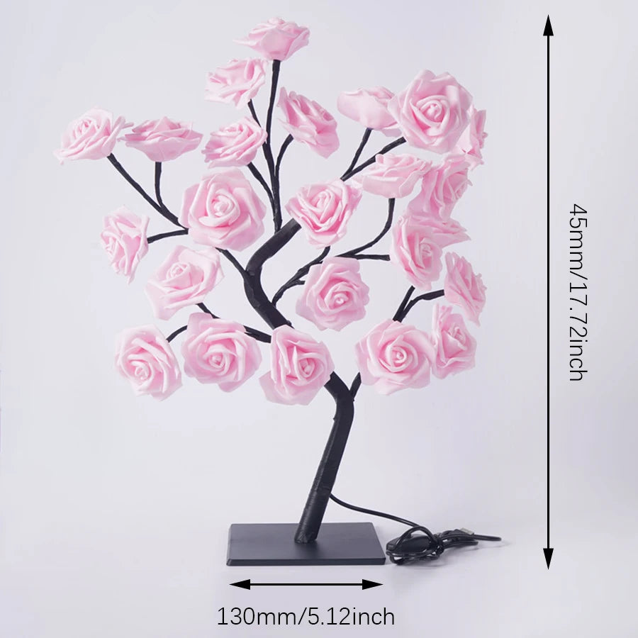 24 LED Rose Tree Table Lamp – USB Powered Fairy Flower Night Light for Home, Bedroom, Party, Wedding & Christmas Decor