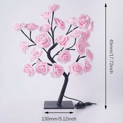 24 LED Rose Tree Table Lamp – USB Powered Fairy Flower Night Light for Home, Bedroom, Party, Wedding & Christmas Decor