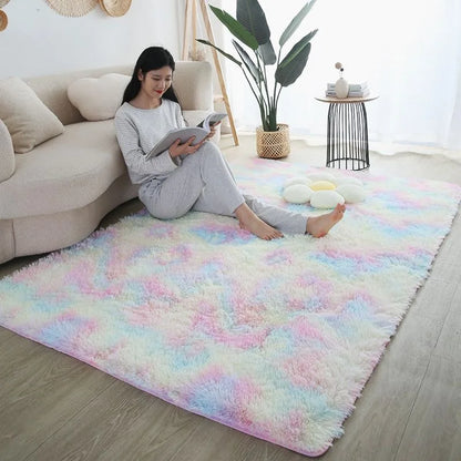 Kids’ Rainbow Carpet for Girls – Large, Soft, and Colorful Rug for Living Room or Bedroom. Perfect as a bedside or children’s room floor mat, featuring a cute and cozy design