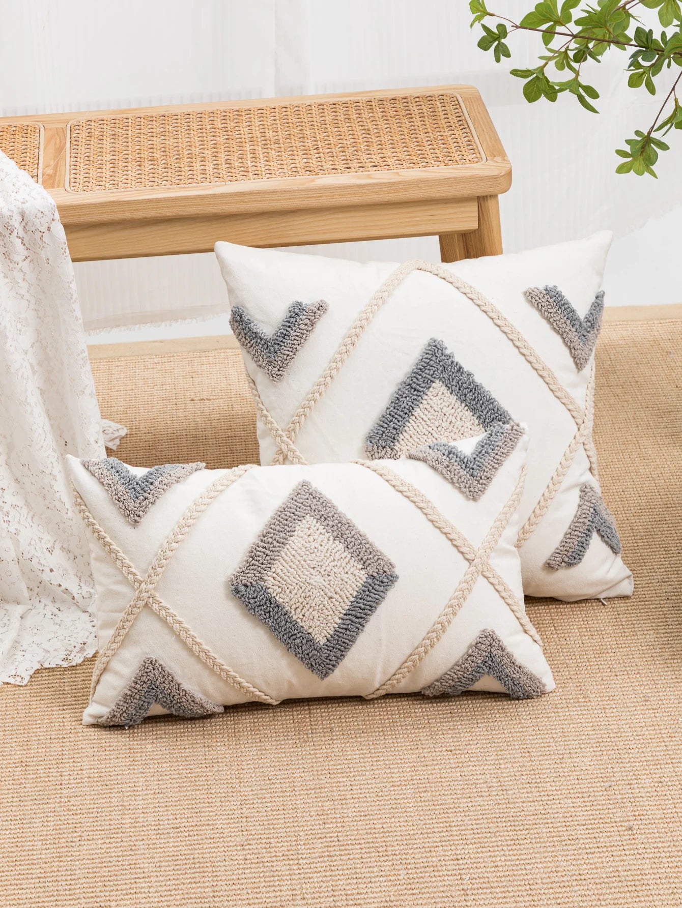 1-Piece Looped Pile Diamond Weave Throw Pillow Cover for Sofa, Bedroom & Living Room