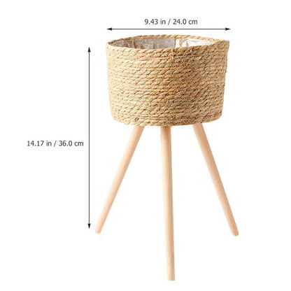 Wood Woven Plant Tripod Household Indoor Basket for Plants