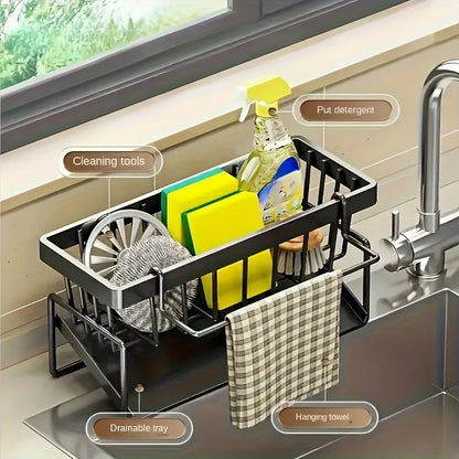Kitchen Sink Sponge Holder, Sink Caddy Organizer with Divider for Dish Sponges & Cleaning Tools