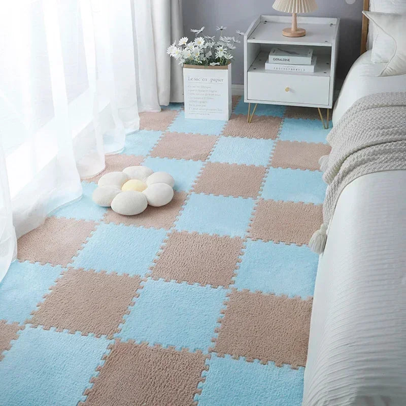 30×30CM Soft Plush Kids Play Mat – Interlocking Puzzle Floor Tiles, Warm Exercise & Decorative Carpet for Children