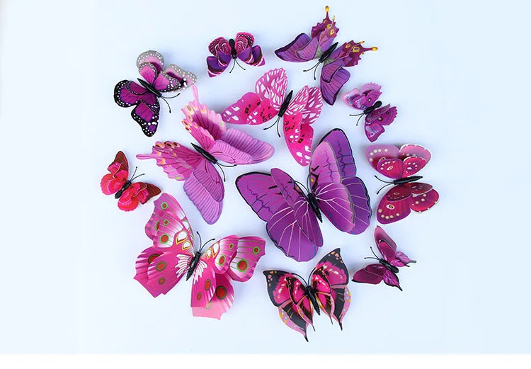 12-Piece 3D Double-Layer Butterfly Wall Decor Stickers with Magnets – DIY Art for Living Room, Wedding & Kids Room