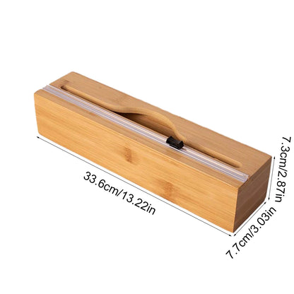 Bamboo Kitchen Wrap Dispenser with Built-In Cutter for Foil, Cling Film & Bags – Multi-Use Storage & Easy Cutting Organizer