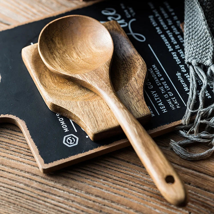 9-Piece Wooden Cooking Utensils Set with Holder, Teak Wood Spoons & Kitchen Tools