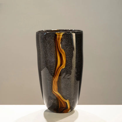 1PC High-End Black & Orange Veined Retro Flower Vase, Modern Soft Decoration for Home Decor