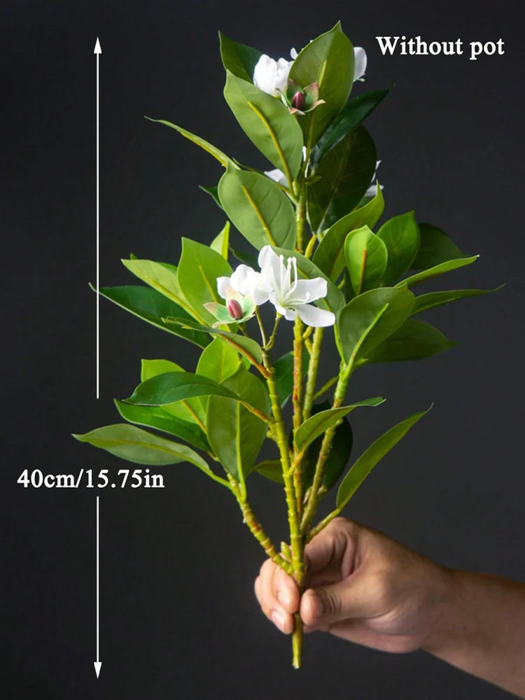 21–40cm Artificial Azalea Plant – Faux Rubber Tree with Tropical Palm Leaves & Flowers, Plastic Green Plant for Home Decor