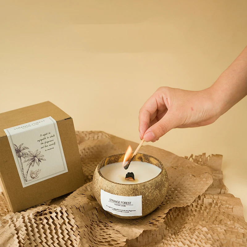 Natural Coconut Shell Scented Candle – Essential Oil Aromatherapy, Premium Plant Wax Home Fragrance