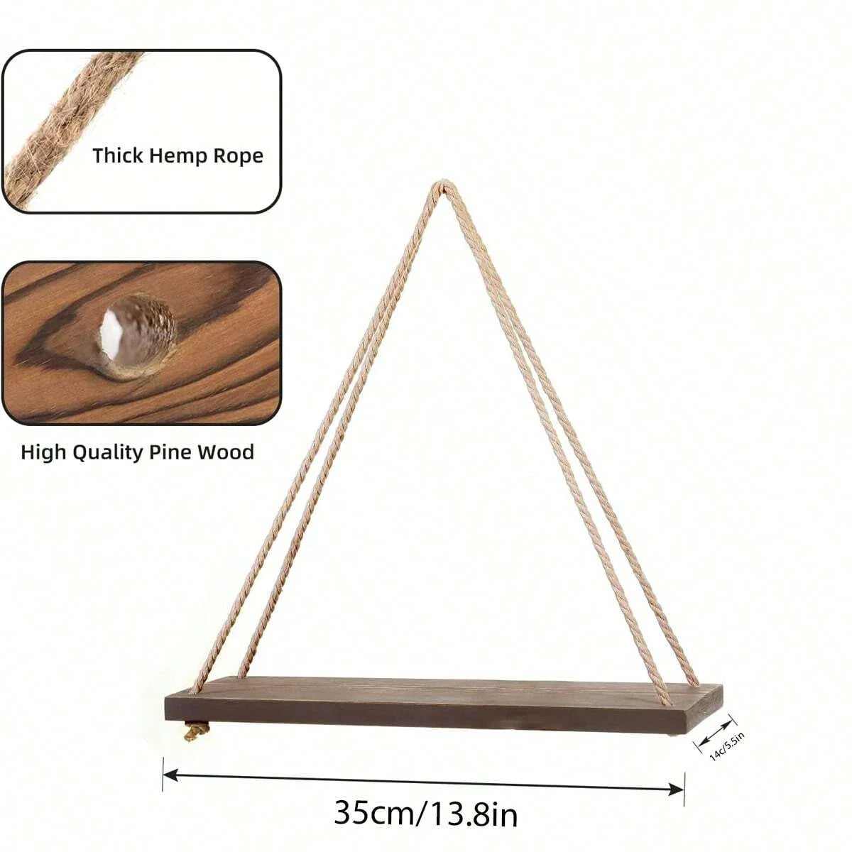 1PC Wooden Swing Hanging Rope Wall Shelve