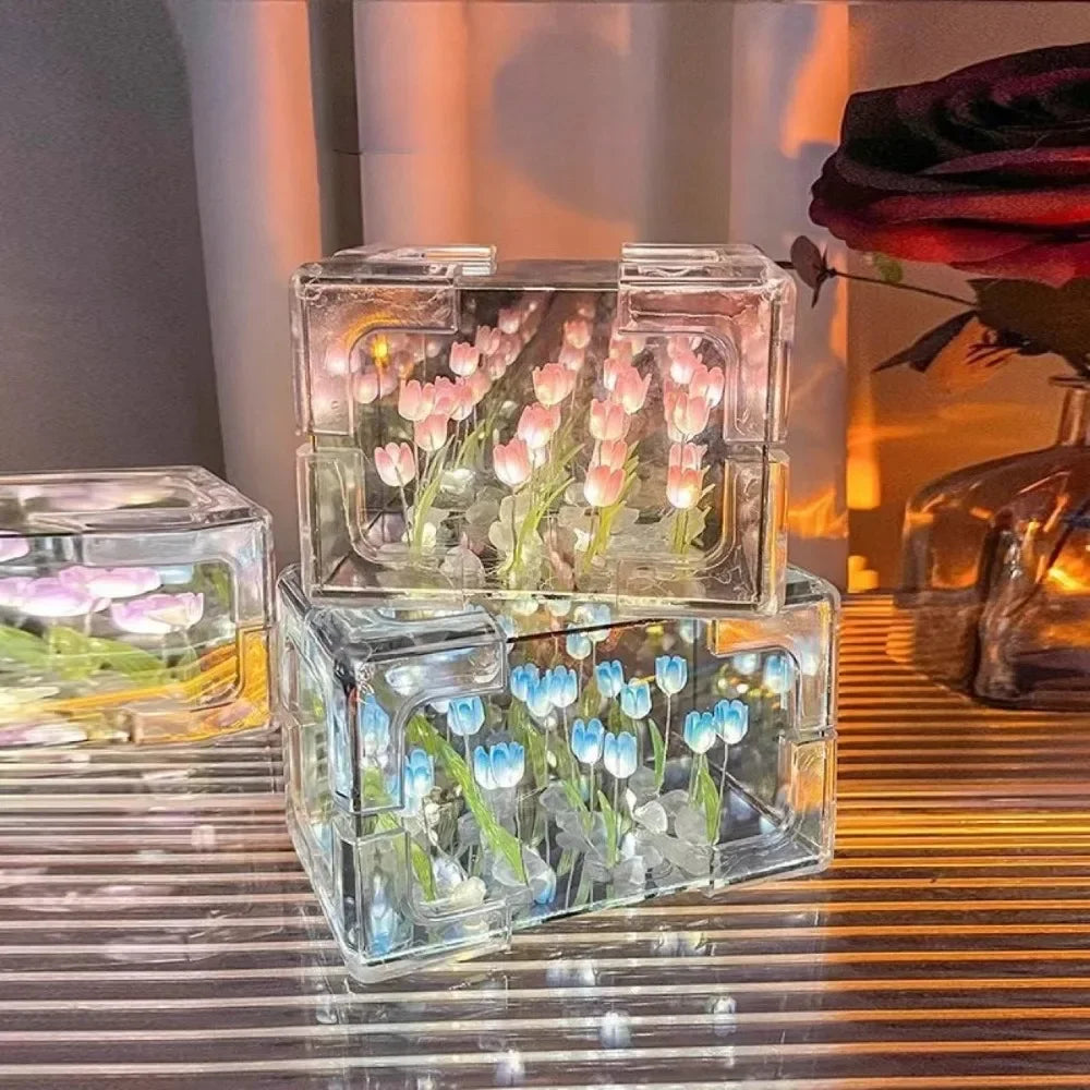 Tulip Flower Sea Cube Three-Dimensional Small Night Lamps