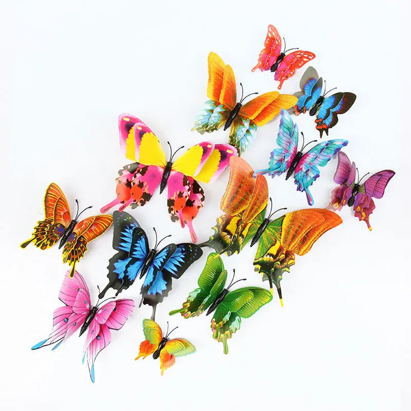 12-Piece 3D Double-Layer Butterfly Wall Decor Stickers with Magnets – DIY Art for Living Room, Wedding & Kids Room