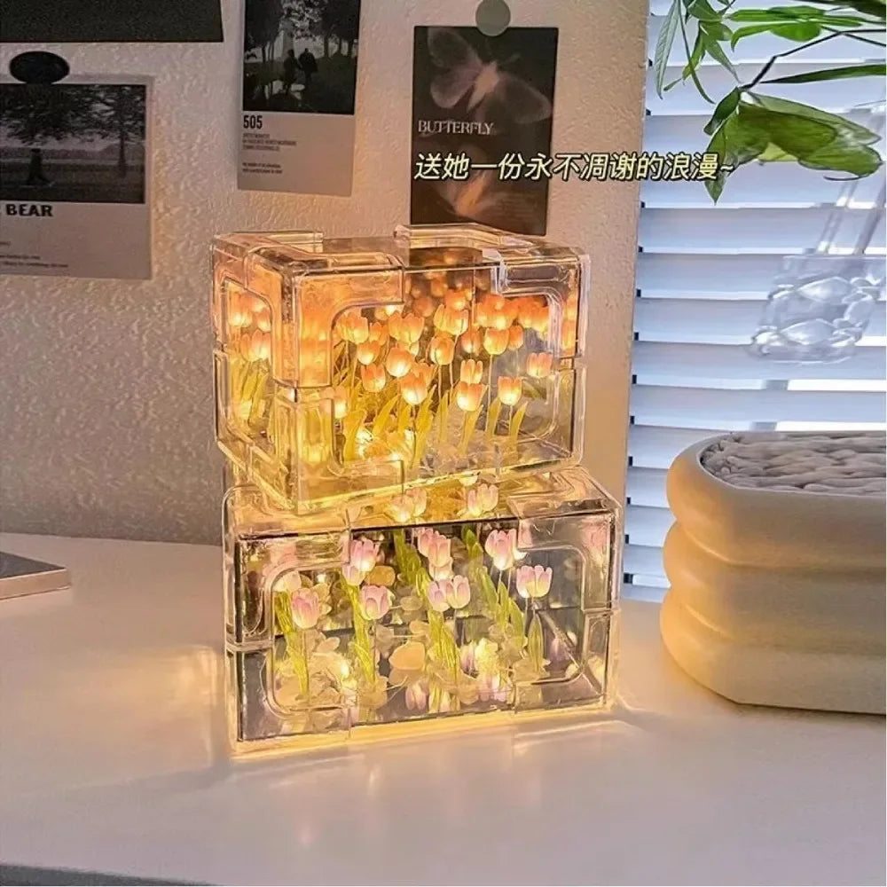 Tulip Flower Sea Cube Three-Dimensional Small Night Lamps