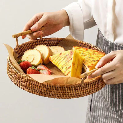 1PC Bread Storage Woven Round Tray Basket