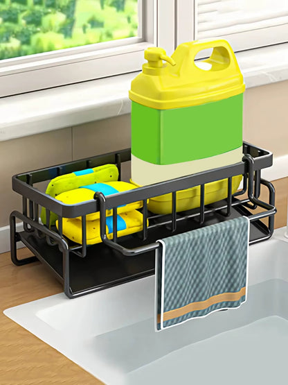 Kitchen Sink Sponge Holder, Sink Caddy Organizer with Divider for Dish Sponges & Cleaning Tools